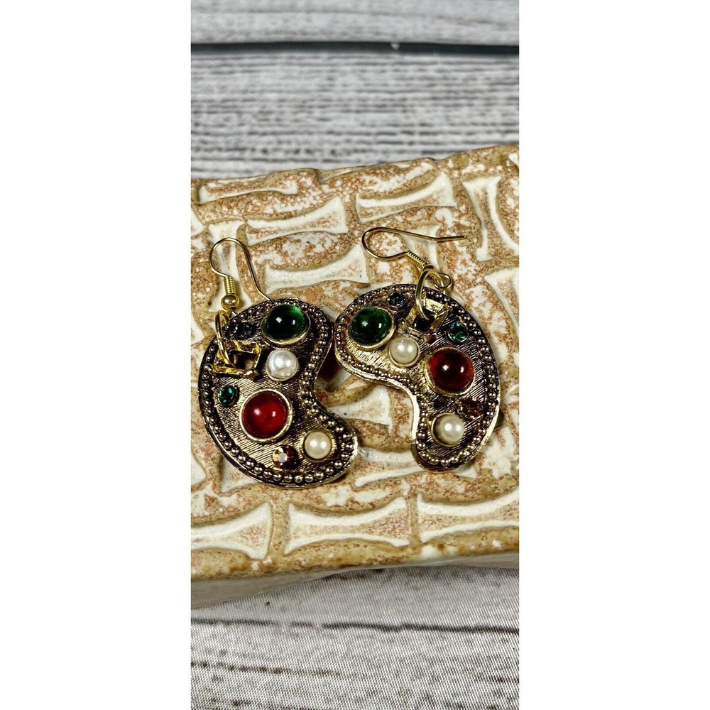 Earrings gold toned w/ colored Stones